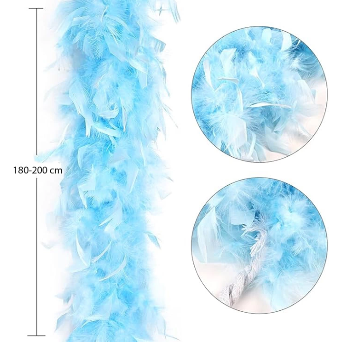 BFS  Açık Mavi Renk Kabarık Kalın Otriş Boa Tüy 6 cm Genişlik 180-200 cm Uzunluk