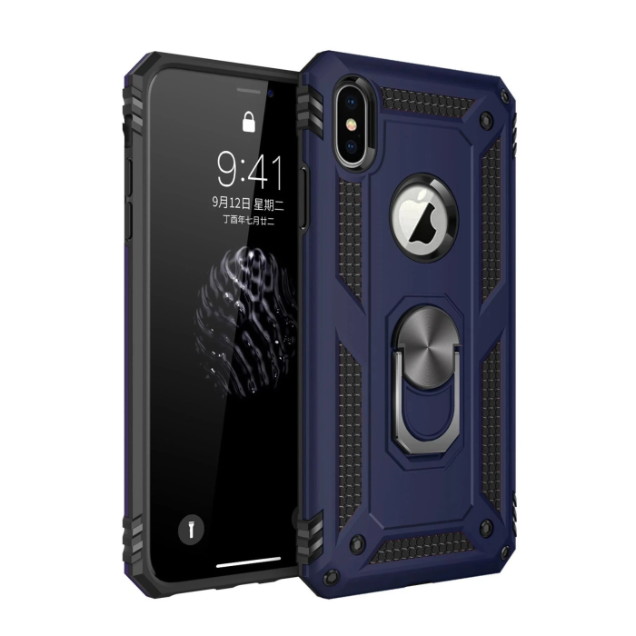 BFS iPhone X Kılıf Sofya Yüzüklü Silikon Kapak - Lacivert