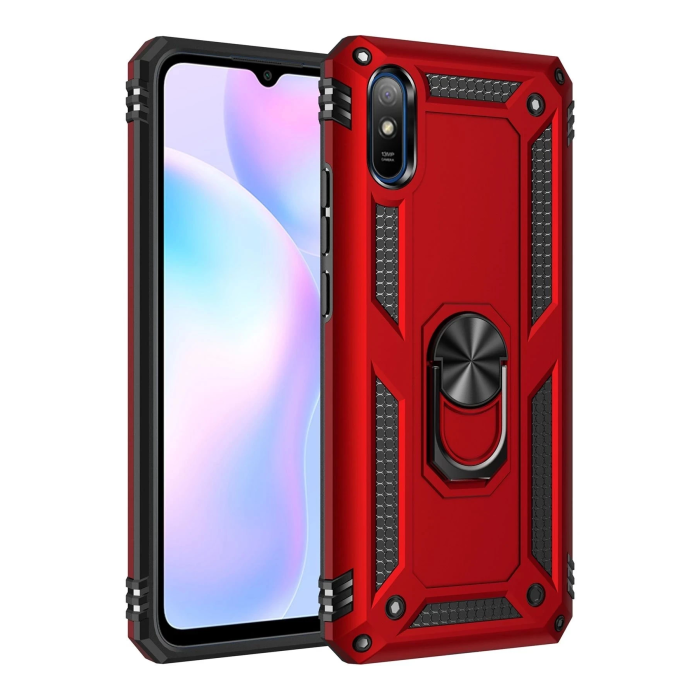 BFS Xiaomi Redmi 9A Kılıf Sofya Yüzüklü Silikon Kapak - Kırmızı