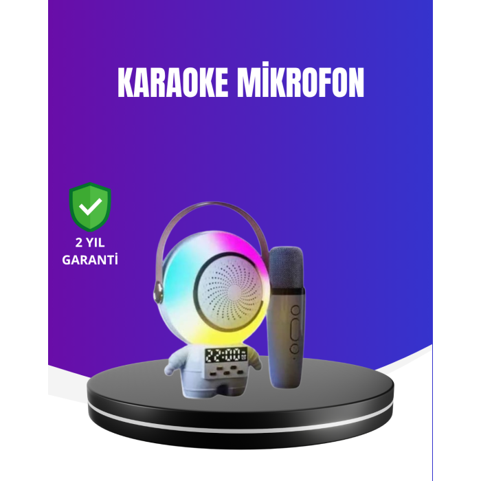 RGB Işıklı Astronot Bluetooth Hoparlör Karaoke Mikrofonlu