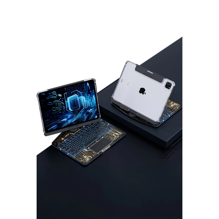 BFS  JP12.9 iPad Pro 12.9 (2022) Kılıf Vales Dönen Ledli Klavyeli Tablet Kılıfı - Siyah