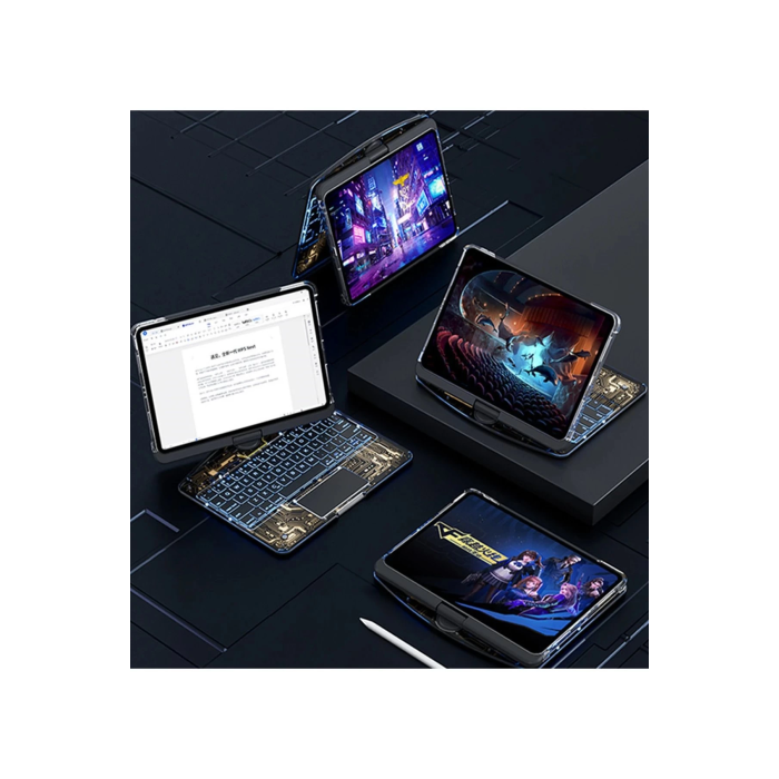 BFS  JP12.9 iPad Pro 12.9 (2022) Kılıf Vales Dönen Ledli Klavyeli Tablet Kılıfı - Siyah