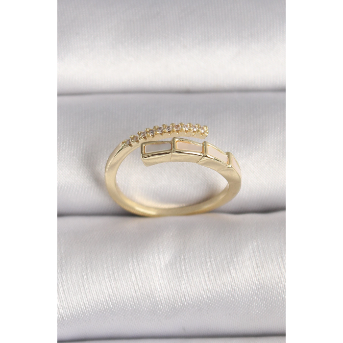 BFS Pirinç Gold Renk Zirkon Taş Detaylı Yılan Model Ayarlanabilir Yüzük