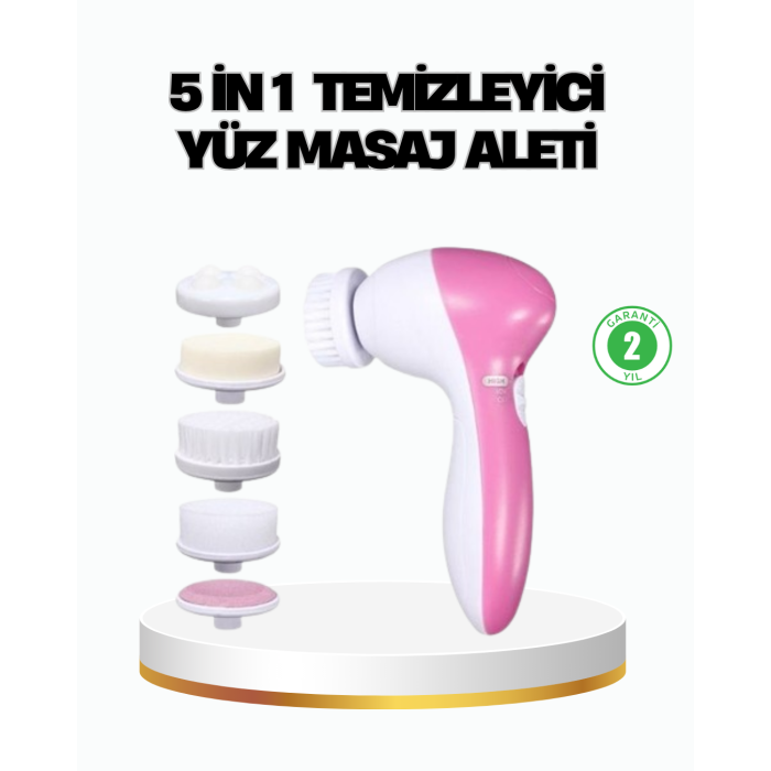 5’i 1 Arada Yüz Temizleme Cihazı – Masaj, Fırça, Peeling ve Krem Uygulama Aparatlı