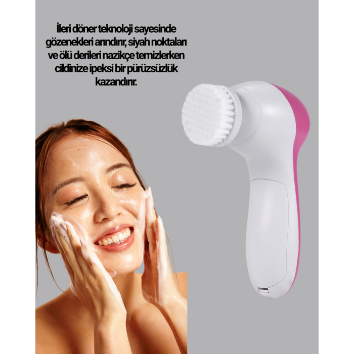 5’i 1 Arada Yüz Temizleme Cihazı – Masaj, Fırça, Peeling ve Krem Uygulama Aparatlı