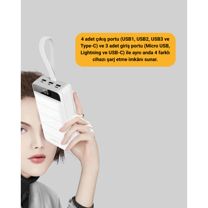Çoklu Cihaz Uyumlu LED Ekranlı 50000 mAh Powerbank