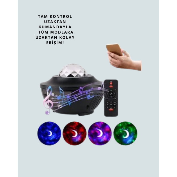 Sesle Etkileşimli Yıldız Projektörlü Gece Lambası – Bluetooth Hoparlörlü, USB Girişli, Dönen Okyanus