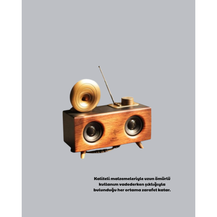 Çift Hoparlörlü Bluetooth Gramofon Speaker – FM Radyo, USB, SD Kart ve AUX Girişli