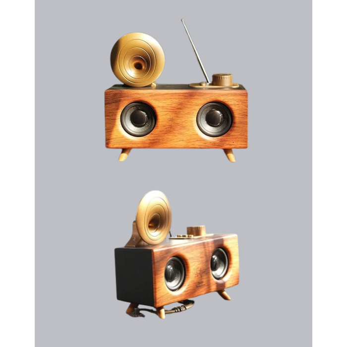 Çift Hoparlörlü Bluetooth Gramofon Speaker – FM Radyo, USB, SD Kart ve AUX Girişli