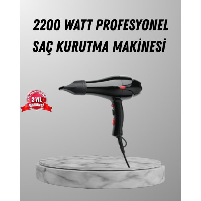2200W Fön Makinesi – Profesyonel AC Motor, Soğuk ve Sıcak Üfleme