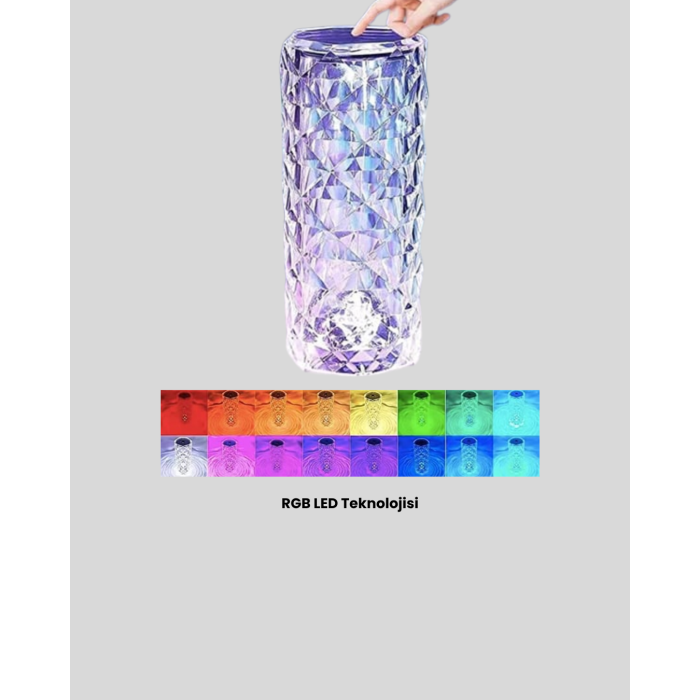 Kristal RGB LED Masa Lambası – Renkli Kumandalı Işık, Dekoratif ve Enerji Tasarruflu