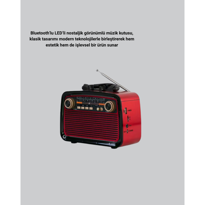 Bluetooth’lu LED Işıklı Nostaljik Müzik Kutusu – Ahşap Dokulu, Vintage Tasarım ve Yüksek Ses Kalitesi