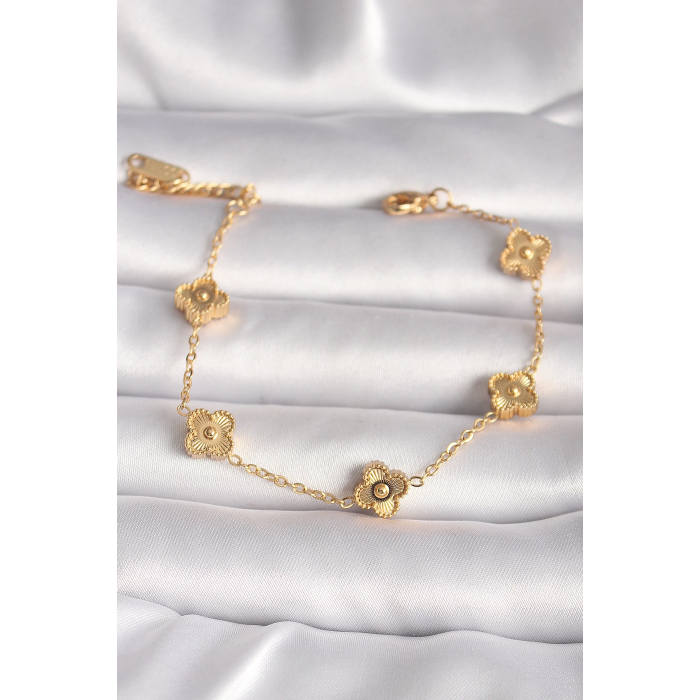 BFS 316L Çelik Gold Renk Baby Boy Yonca Model İşleme Detay Kadın Bileklik