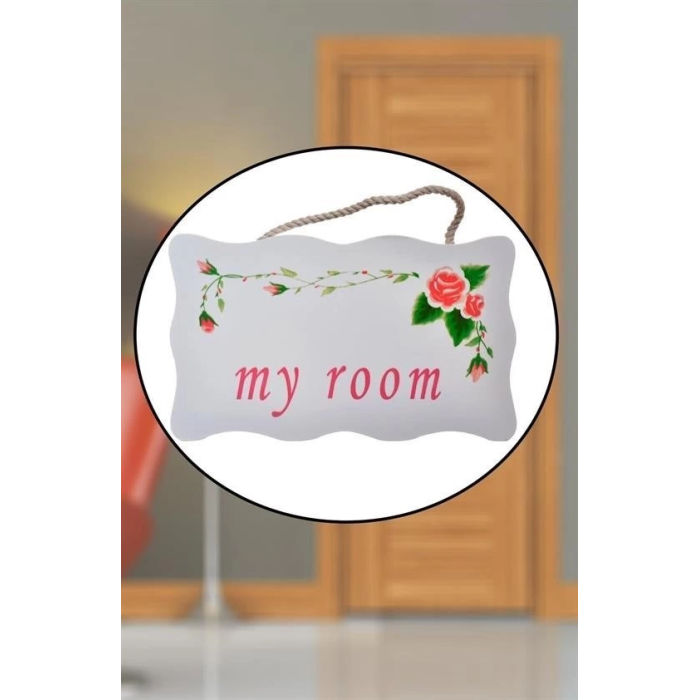 My Room Benim Odam Dekoratif Çiçek Desenli Kapı Askısı