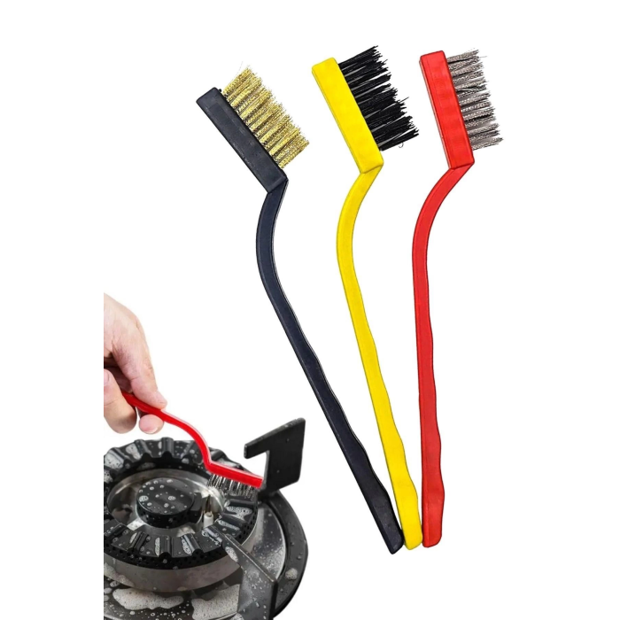 3 lü Detaylı Temizlik Bakır,Demir ve Sert Plastik Tel Fırça