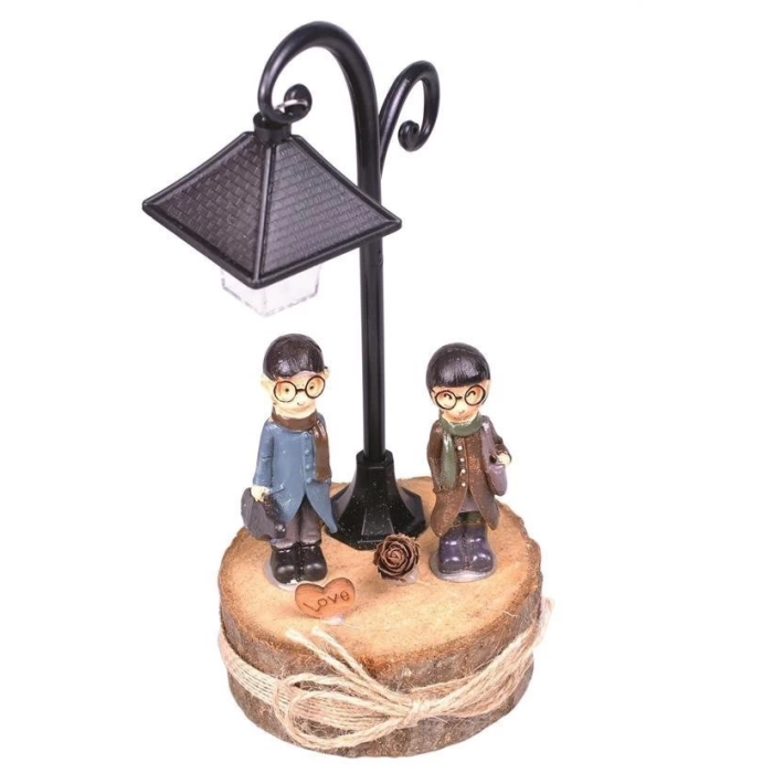 Hediyelik Işıklı Ahşap Biblo Romantik Hediye Biblo Süs Eşyası