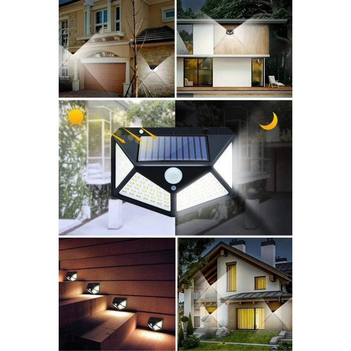 100 Ledli 3 Farklı Aydınlatma Ayarlı Solar Güneş Enerjili Hareket Sensörlü Bahçe Duvar ası