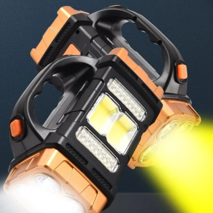 Solar ve USB Şarjlı LED + COB El Feneri | 1500 mAh Şarjlı Taşınabilir Çalışma Işığı–Su Geçirmez