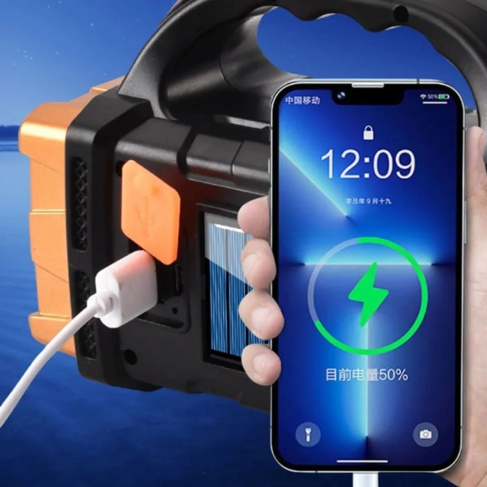 Solar ve USB Şarjlı LED + COB El Feneri | 1500 mAh Şarjlı Taşınabilir Çalışma Işığı–Su Geçirmez