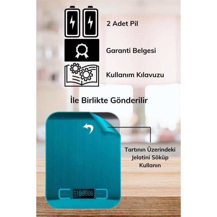 TF 1002 Hassas Ölçümlü  Maksimum 5 Kg Kapasiteli Led Ekran Platin Dijital Mutfak Tartısı