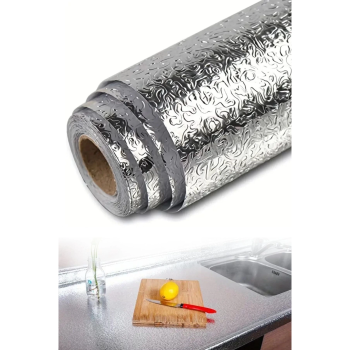 Rulo Gümüş Alüminyum Folyo Duvar Kağıdı, Kendinden Yapışkanlı Raf İçi, Su Geçirmez Folyo  2 mt x 60 cm