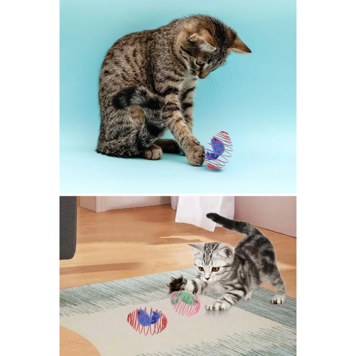 Yaylı Metal Fareli Kafes Kedi Oyun Topu Sıçrayan Spiral Kedi Topu