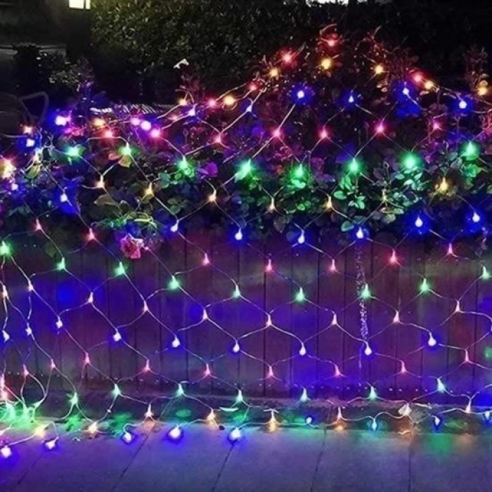 1x2 Metre Dekoratif File Ağ Perde 192 LED 8 Animasyonlu Farklı Işık Modu RGB Fişli