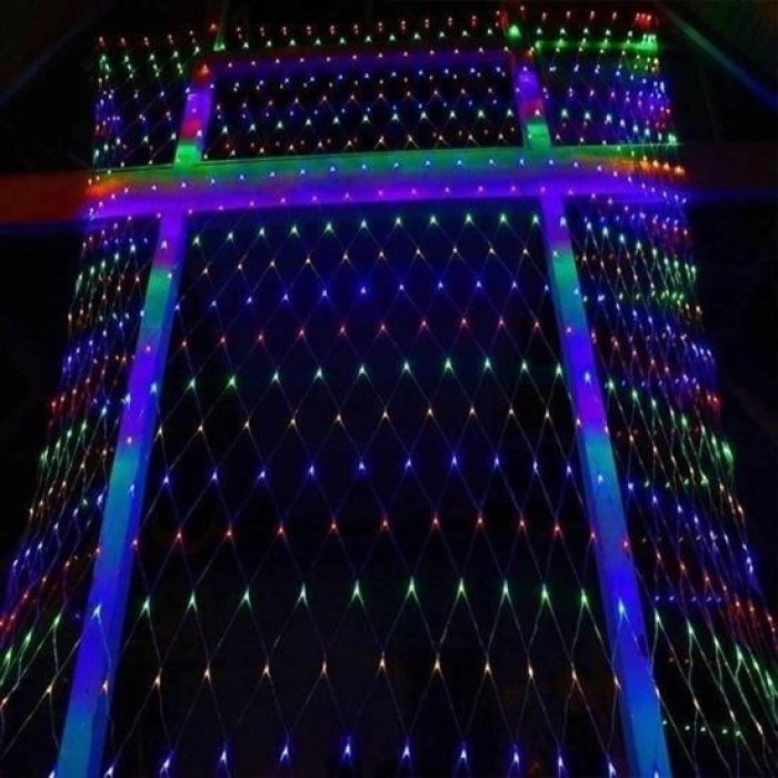 1x2 Metre Dekoratif File Ağ Perde 192 LED 8 Animasyonlu Farklı Işık Modu RGB Fişli