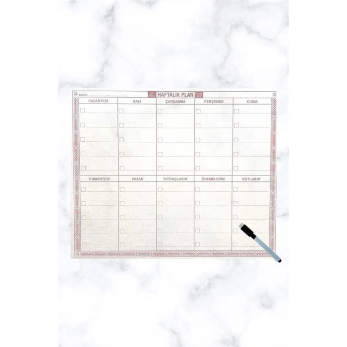 Şeffaf Kendiliğinden Yapışkanlı Kalemli Haftalık Planlayıcı 40cm-50cm