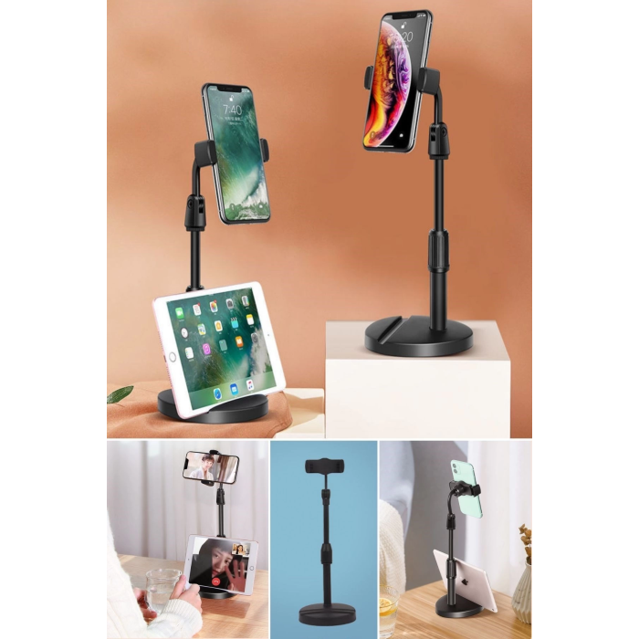 Masa Üstü Tablet ve Telefon Tutucu Plastik Aparat Siyah Telefon Standı
