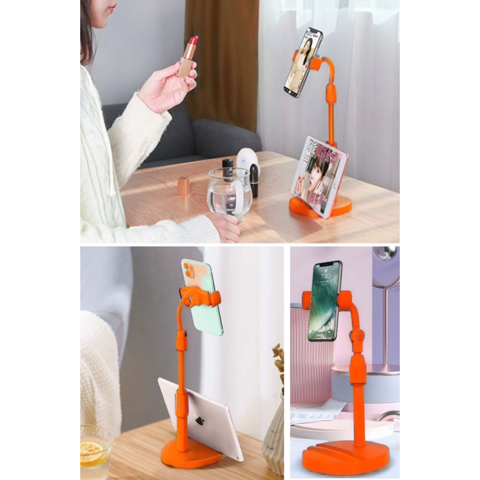 Masa Üstü Tablet ve Telefon Tutucu Plastik Aparat Turuncu Telefon Standı