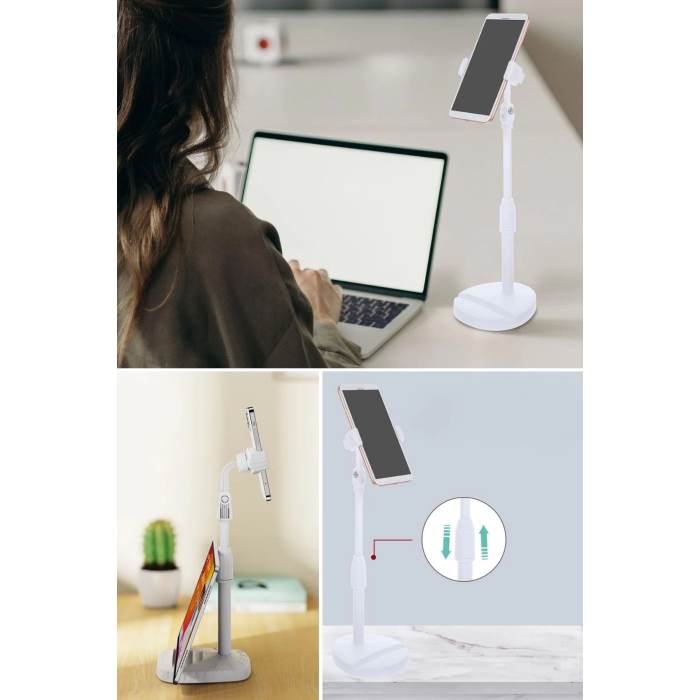 Masa Üstü Tablet ve Telefon Tutucu Plastik Aparat Beyaz Telefon Standı