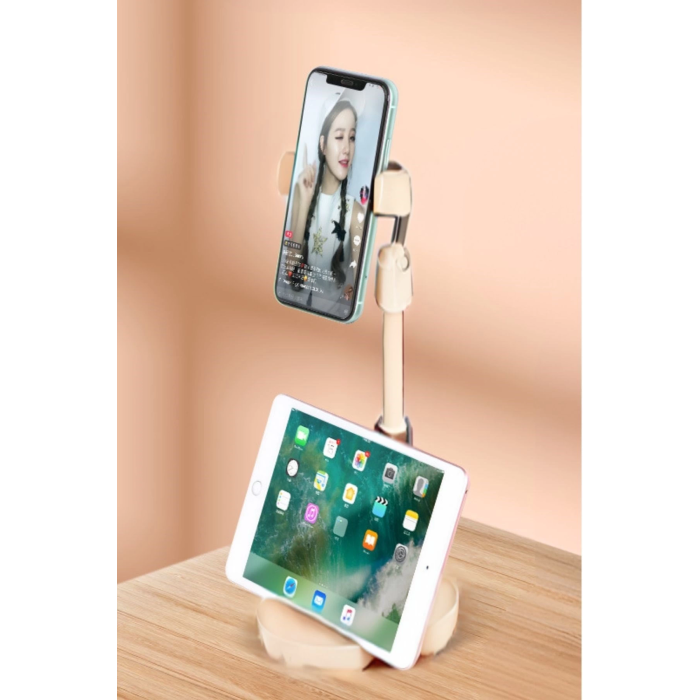 Masa Üstü Tablet ve Telefon Tutucu Plastik Aparat Beyaz Telefon Standı