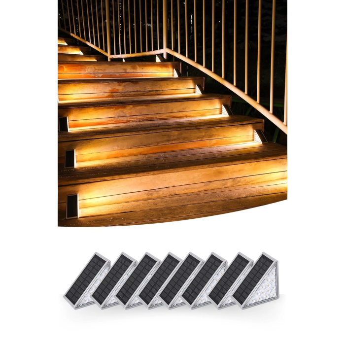 8 Adet Üçgen  Güneş Enerjisi ile Şarj Olan Dış Mekan Solar Basamak Köşe ası