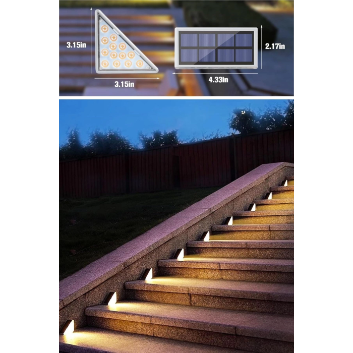 8 Adet Üçgen  Güneş Enerjisi ile Şarj Olan Dış Mekan Solar Basamak Köşe ası