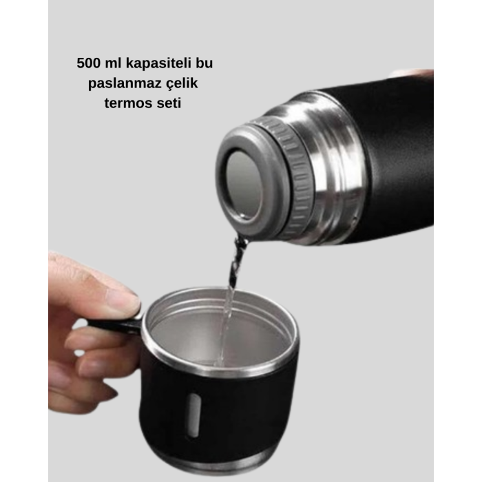 500 ml Paslanmaz Çelik Termos Seti – Sızdırmaz, Vakumlu, Isı Koruma Özellikli, Taşınabilir Termos