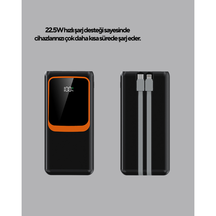 Powerbank 20000 mAh 22.5W Hızlı Şarjlı ve Kompakt Çoklu Kablo Çıkışlı