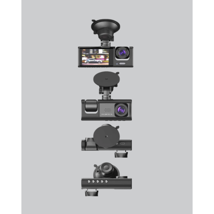 Üç Kameralı Araç İçi Kayıt Sistemi Full HD Gece Görüşlü ve G-Sensör Destekli