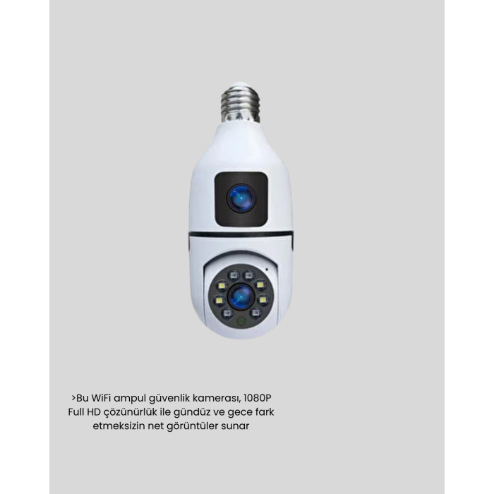 1080P WiFi Ampul Kamera Uzaktan Erişimli Hareket Sensörlü Gece Görüşlü