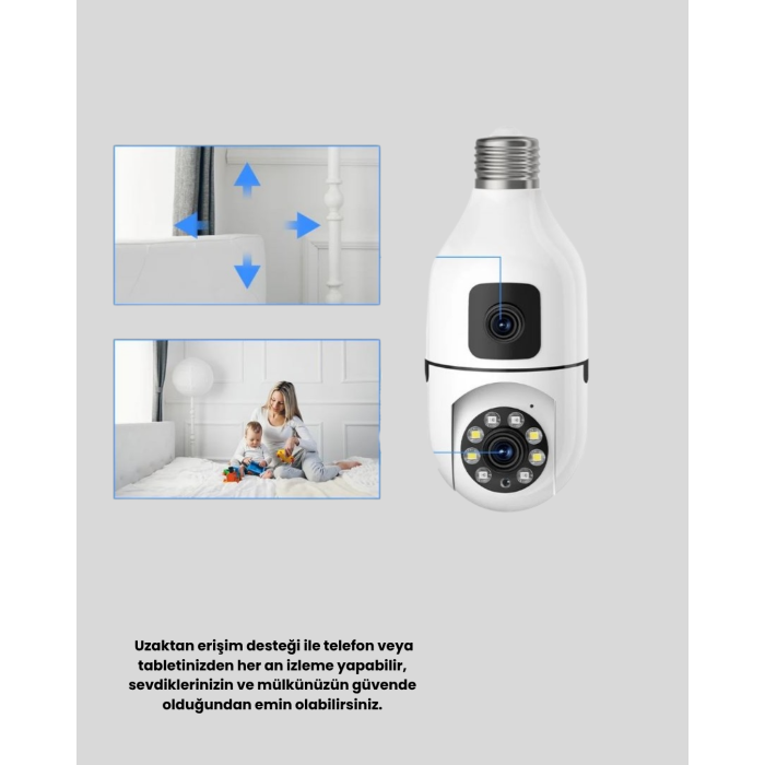 WiFi Ampul Güvenlik Kamerası 1080P Full HD Gece Görüşlü ve Hareket Algılamalı