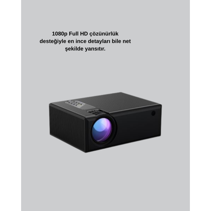 1080p Full HD Taşınabilir Projeksiyon Cihazı LED Işıklı Uzaktan Kumandalı