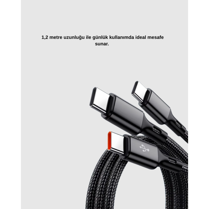 3’ü 1 Arada Hızlı Şarj Kablosu iOS Android Type-C Uyumlu ve Dayanıklı