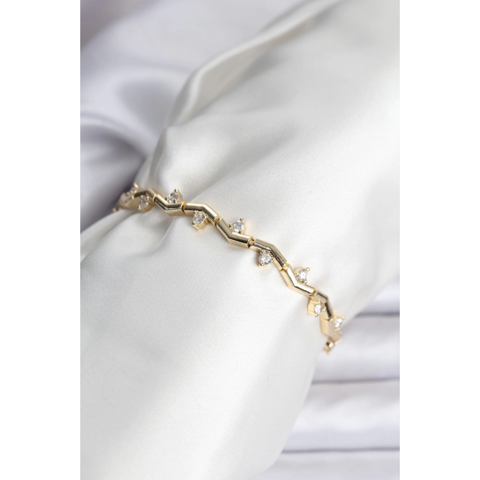 BFS Zikzak Model Pirinç Gold Renk Bileklik