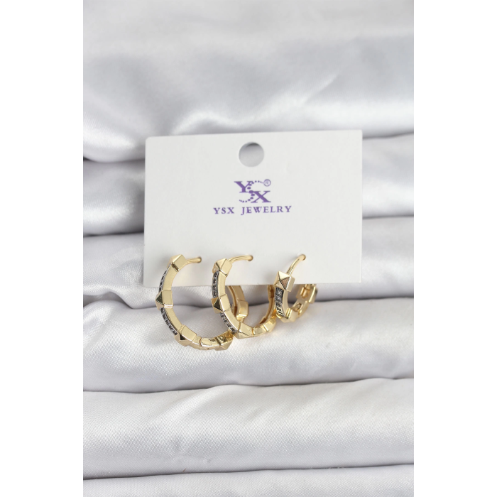 BFS Gold Renk Zirkon Taşlı Kadın Küpe