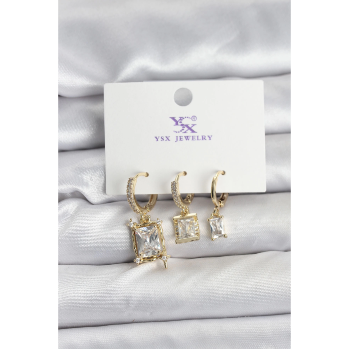 BFS Gold Renk Zirkon Taşlı Kadın Küpe