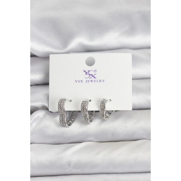 BFS Gümüş Renk Pirinç Zirkon Taşlı Kalpli Kadın Küpe