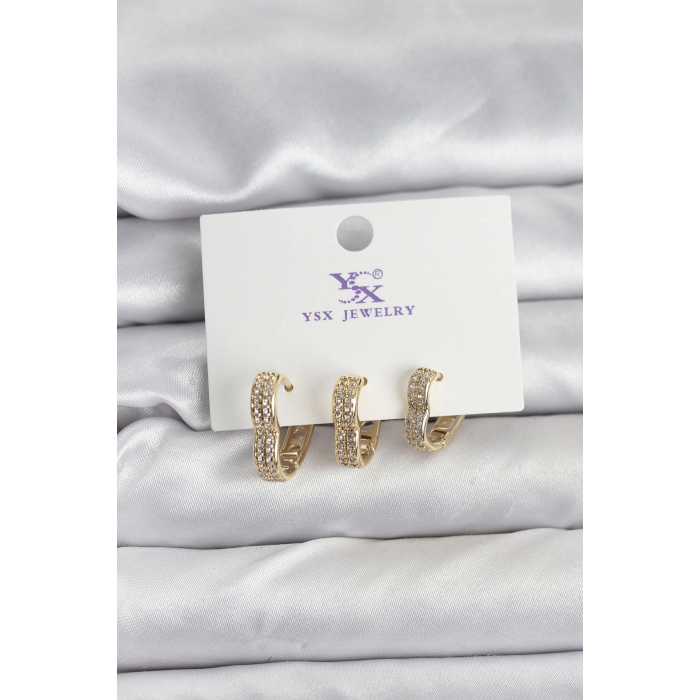 BFS Gold Renk Pirinç Zirkon Taşlı Kalpli Kadın Küpe