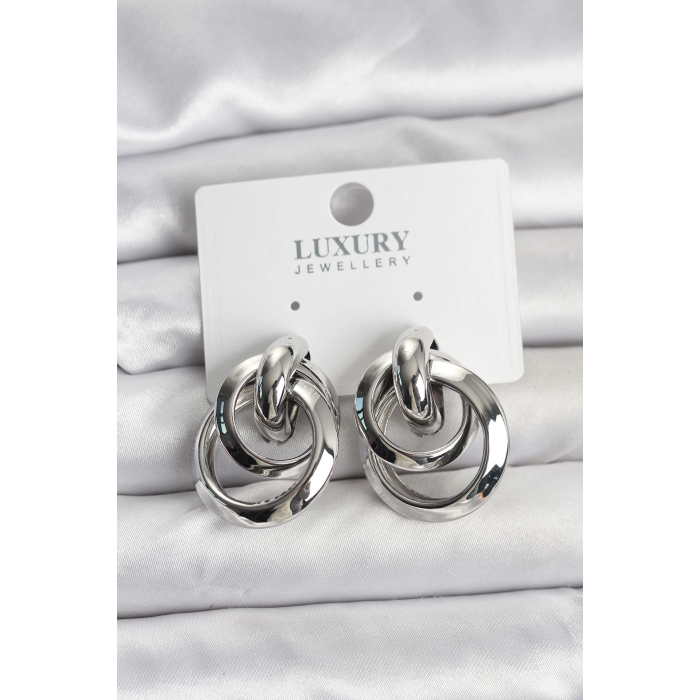 BFS Gümüş Renk Halka Model Pirinç Kadın Küpe