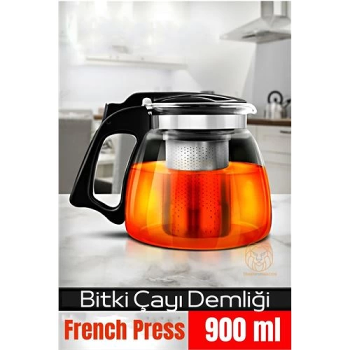 BFS  Süzgeçli French Press Cam Demlik 900 Ml Bitki Çayı Demliği