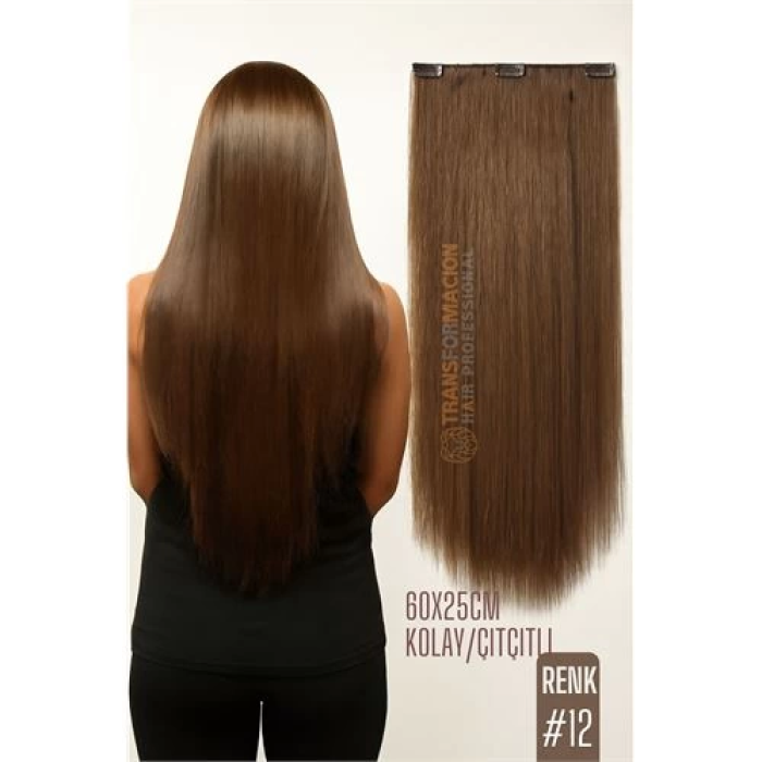 BFS Doğal Görünümlü Düz Siyah Sentetik Kaynak Saç – RENK KOD:#12  Kolay Tak Çıkar, Işıltılı Etki!